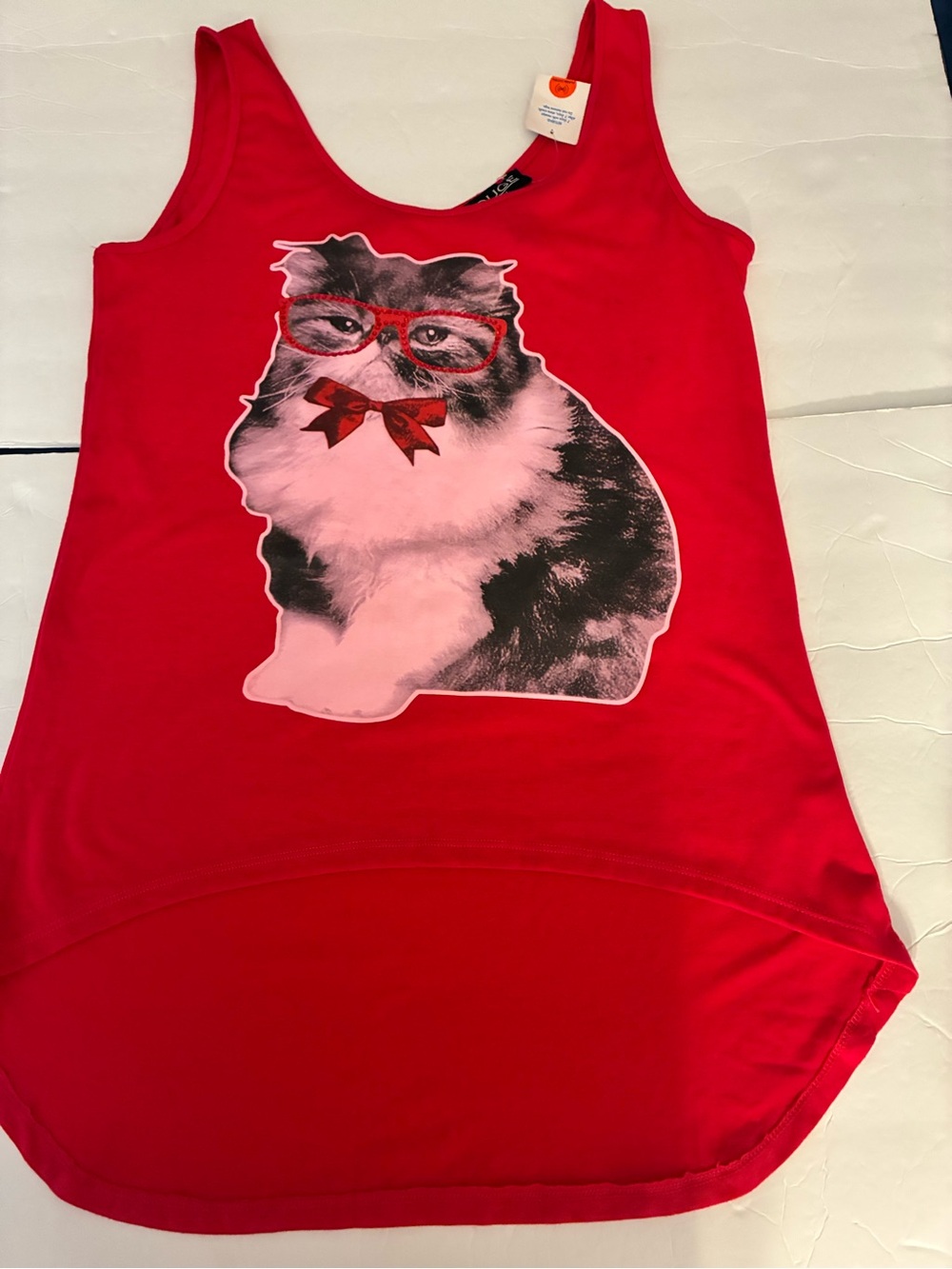 Rouge Collection Graphic CatPrint Tank Top Jr Sz XL Red Streetwear Funky Holiday